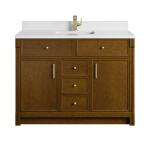 Bellshire 48" Single Vanity, Honey Oak w/ Single Hole 3 CM White Zeus Silestone Top and Matching Backsplash
