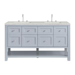 Breckenridge 60" Double Vanity, Serenity Blue, w/ 3 CM Eternal Jasmine Pearl Quartz Top w/FreePower Wireless Charger