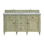 Lorelai 60" Double Vanity, Whitewashed Oak w/ 3 CM Eternal Jasmine Pearl Silestone Top w/FreePower Wireless Charger