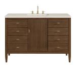 Myrrin 48" Single Vanity, Mid Century Walnut, w/ 3 CM Siberian Silestone Top w/FreePower Wireless Charger