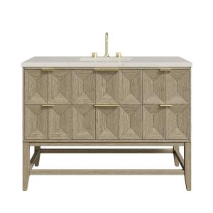 Emmeline 48" Single Vanity, Pebble Oak, w/ 3 CM Siberian Silestone Top w/FreePower Wireless Charger