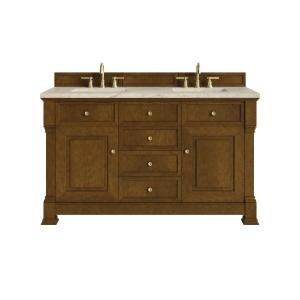 Brookfield 60" Double Vanity, Honey Oak, w/ 3 CM Tajnar Eclos Top