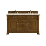 Brookfield 60" Double Vanity, Honey Oak, w/ 3 CM Tajnar Eclos Top