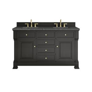 Brookfield 60" Double Vanity, Black Onyx w/ 3 CM Parisien Bleu Silestone Top w/FreePower Wireless Charger
