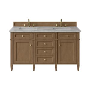 Brittany 60" Double Vanity, Pecan w/ 3 CM Victorian Silver Silestone Top