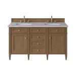 Brittany 60" Double Vanity, Pecan w/ 3 CM Victorian Silver Silestone Top w/FreePower Wireless Charger