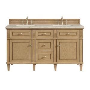 Lorelai 60" Double Vanity, Light Natural Oak, w/ 3 CM Tajnar Eclos Top w/FreePower Wireless Charger