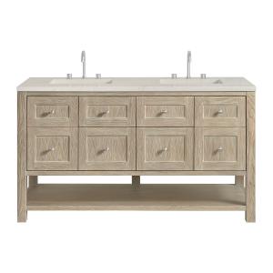 Breckenridge 60" Double Vanity, Whitewashed Oak, w/ 3 CM Tajnar Eclos Top