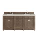 Bristol 72" Double Vanity, Whitewashed Walnut, w/ 3 CM Siberian Silestone Top