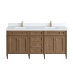 Brittany 72" Double Vanity, Pecan w/ Single Hole 3 CM White Zeus Silestone Top and Matching Backsplash