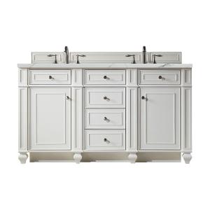 Bristol 60" Double Vanity, Bright White w/ 3 CM Ethereal Noctis Silestone Top w/FreePower Wireless Charger