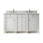 Bristol 60" Double Vanity, Bright White w/ 3 CM Ethereal Noctis Silestone Top w/FreePower Wireless Charger