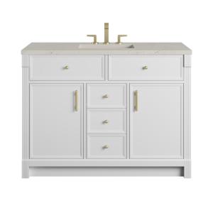 Bellshire 48" Single Vanity, Bright White w/ 3 CM Siberian Silestone Top