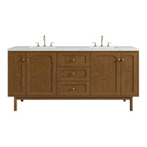 Laurent 72" Double Vanity, Honey Oak w/ 3 CM Ethereal Noctis Silestone Top