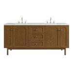Laurent 72" Double Vanity, Honey Oak w/ 3 CM Ethereal Noctis Silestone Top w/FreePower Wireless Charger