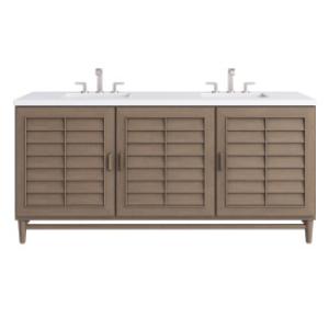 Portland 72IN Double Vanity Whitewashed Walnut w/ 3 CM White Zeus Silestone Top