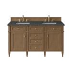 Brittany 60" Double Vanity, Pecan w/ 3 CM Parisien Bleu Silestone Top w/FreePower Wireless Charger