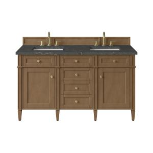 Brittany 60" Double Vanity, Pecan w/ 3 CM Parisien Bleu Silestone Top w/FreePower Wireless Charger