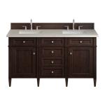 Brittany 60" Double Vanity, Burnished Mahogany, w/ 3 CM Siberian Silestone Top w/FreePower Wireless Charger