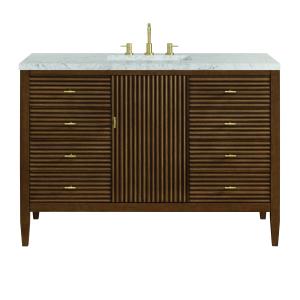 Myrrin 48" Single Vanity, Mid Century Walnut w/ 3 CM Eternal Jasmine Pearl Silestone Top w/FreePower Wireless Charger