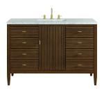 Myrrin 48" Single Vanity, Mid Century Walnut w/ 3 CM Eternal Jasmine Pearl Silestone Top w/FreePower Wireless Charger