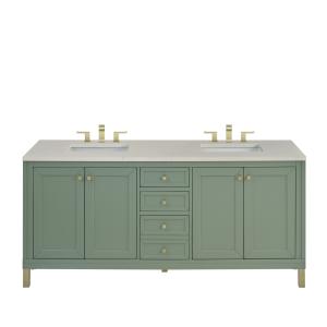 Chicago 72" Double Vanity, Smokey Celadon, w/ 3 CM Siberian Silestone Top w/FreePower Wireless Charger