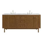 Laurent 72" Double Vanity, Honey Oak w/ 3 CM Carrara Marble Top