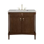 Kinnsden 36" Single Vanity, Sable Oak w/ 3 CM Eternal Jasmine Pearl Silestone Top