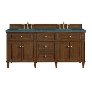 Lorelai 72"Double Vanity, Mid-Century Walnut w/ 3 CM Parisien Bleu Silestone Top w/FreePower Wireless Charger
