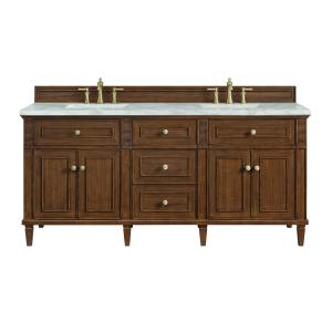 Lorelai 72"Double Vanity, Mid-Century Walnut w/ 3 CM Victorian Silver Silestone Top w/FreePower Wireless Charger