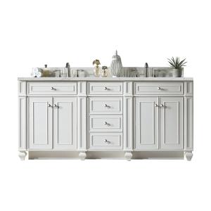 Bristol 72" Double Vanity, Bright White w/ 3 CM Ethereal Noctis Silestone Top w/FreePower Wireless Charger