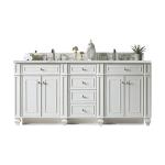 Bristol 72" Double Vanity, Bright White w/ 3 CM Ethereal Noctis Silestone Top w/FreePower Wireless Charger