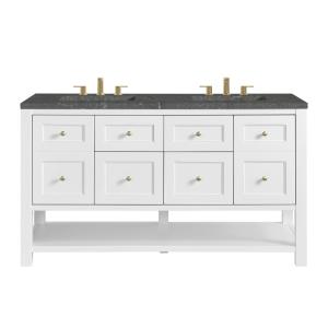 Breckenridge 60" Double Vanity, Bright White, w/ 3 CM Parisien Bleu Quartz Top w/FreePower Wireless Charger