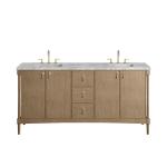 Kinnsden 72" Double Vanity, Weathered Oak w/ 3 CM Carrara Marble Top