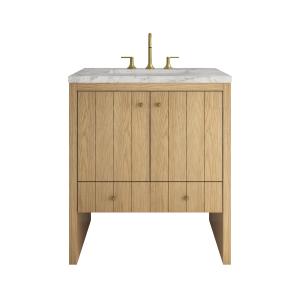 Hudson 30" Single Vanity, Light Natural Oak w/ 3 CM Carrara Marble Top