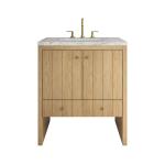 Hudson 30" Single Vanity, Light Natural Oak w/ 3 CM Carrara Marble Top