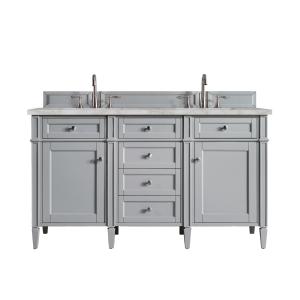 Brittany 60" Double Vanity, Urban Gray w/ 3 CM Victorian Silver Silestone Top w/FreePower Wireless Charger