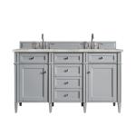 Brittany 60" Double Vanity, Urban Gray w/ 3 CM Victorian Silver Silestone Top w/FreePower Wireless Charger