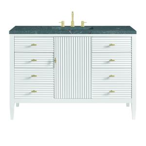 Myrrin 48" Single Vanity, Bright White w/ 3 CM Parisien Bleu Silestone Top w/FreePower Wireless Charger