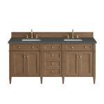 Brittany 72" Double Vanity, Pecan w/ 3 CM Parisien Bleu Silestone Top w/FreePower Wireless Charger