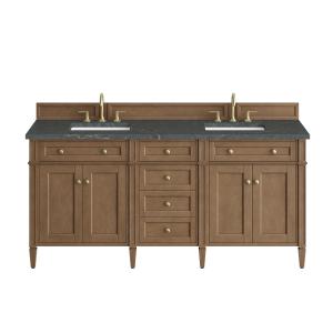 Brittany 72" Double Vanity, Pecan w/ 3 CM Parisien Bleu Silestone Top w/FreePower Wireless Charger