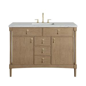 Kinnsden 48" Single Vanity, Weathered Oak w/ 3 CM Ethereal Noctis Silestone Top w/FreePower Wireless Charger