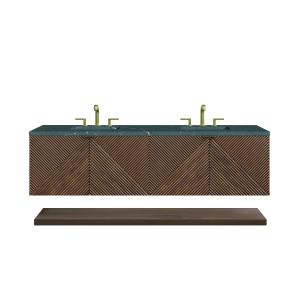 Marcello 72" Double Vanity, Chestnut w/ 3 CM Parisien Bleu Top w/FreePower Wireless Charger