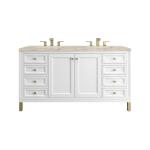 Chicago 60" Double Vanity, Glossy White, w/ 3 CM Tajnar Eclos Top w/FreePower Wireless Charger