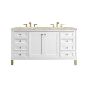 Chicago 60" Double Vanity, Glossy White, w/ 3 CM Tajnar Eclos Top w/FreePower Wireless Charger