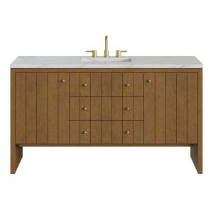 Hudson 60" Single Vanity, Honey Oak w/ 3 CM Ethereal Noctis Silestone Top