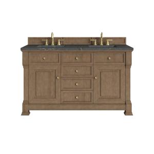 Brookfield 60" Double Vanity, Pecan w/ 3 CM Parisien Bleu Silestone Top w/FreePower Wireless Charger