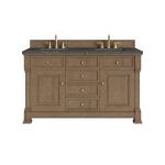 Brookfield 60" Double Vanity, Pecan w/ 3 CM Parisien Bleu Silestone Top w/FreePower Wireless Charger