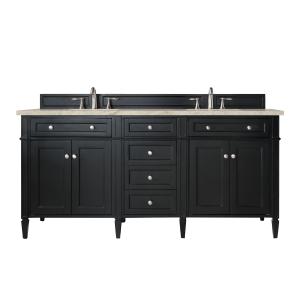 Brittany 72" Double Vanity, Black Onyx, w/ 3 CM Tajnar Eclos Top w/FreePower Wireless Charger