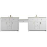 Bellshire 120" Dual Vanity Set with 24" Make-Up Counter, Bright White w/3 cm Siberian Silestone Top